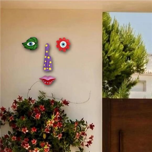 Tree Faces Decor Outdoor, Funny Tree Faces Sculpture, Colorful Fence Decorations - Picture 4 of 7